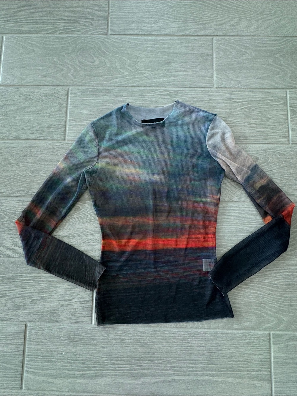 LOUISA BALLOU Scenic Sunset Sheer Lightweight Mesh Top Size Small VGUC